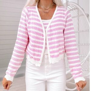 Sassy Shortcake- Pink and White Striped Women's Sweater And Tank Set